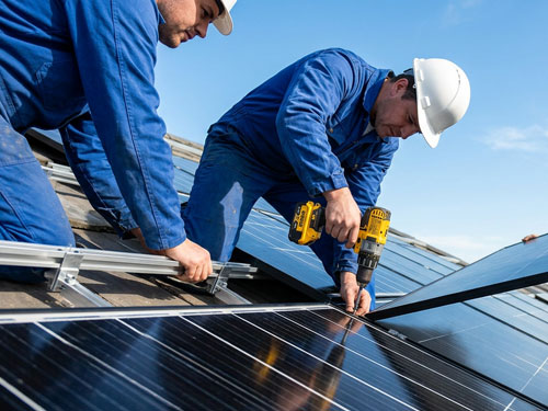 Detailaufnahme moderner Hochleistungs-PV-Module
